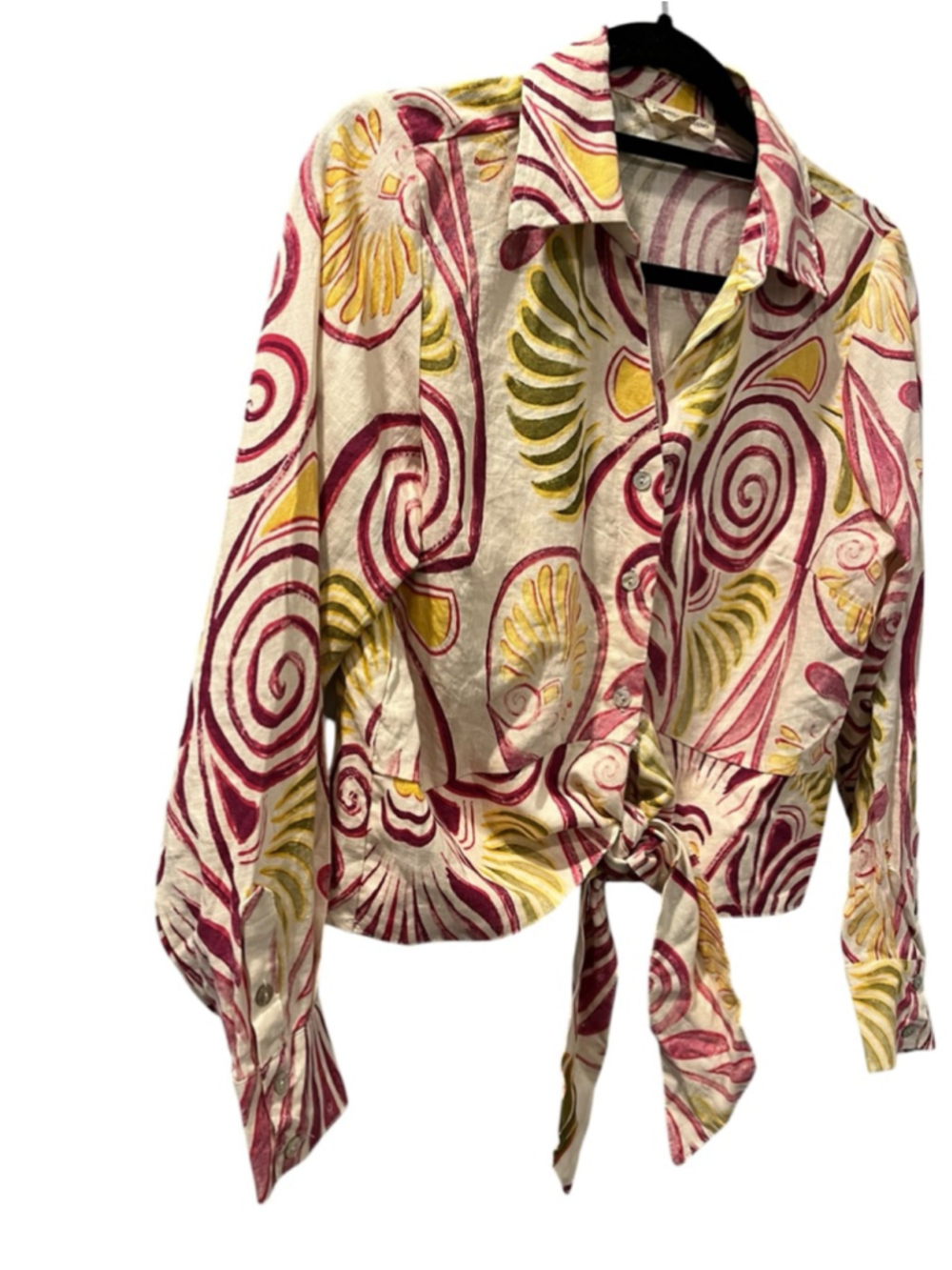 Christian Siriano NY Linen Blend Tie Front Top Retro Paisley Floral Size Medium - Picture 7 of 12
